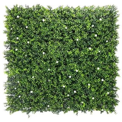 White Flowering Boxwood Artificial Vertical Garden Green Wall Panel 40×40in 11 SQ FT – UV Resistant – Commercial Grade